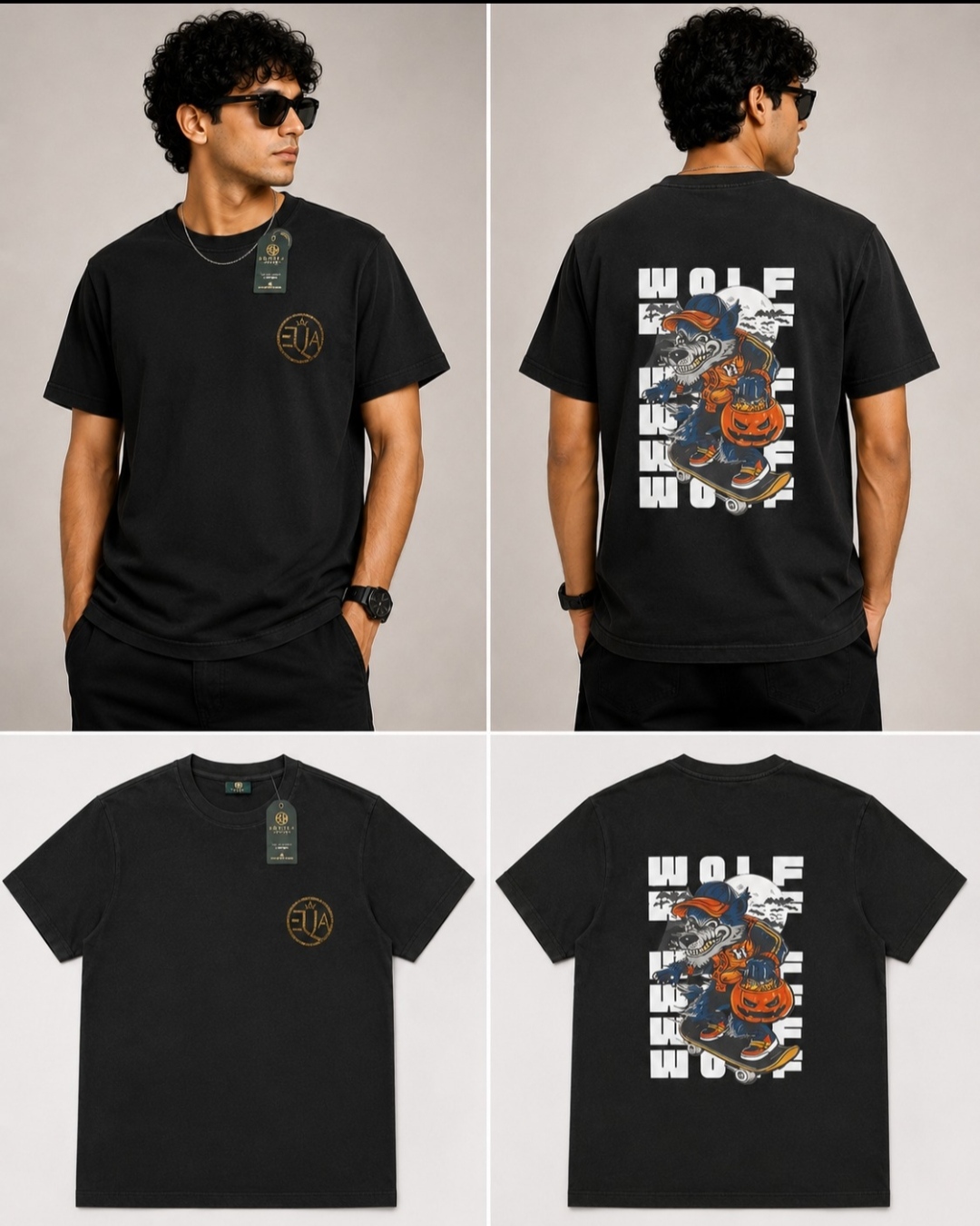 EQUILA STYLE Wolf Rider Graphic T-Shirt (Black)