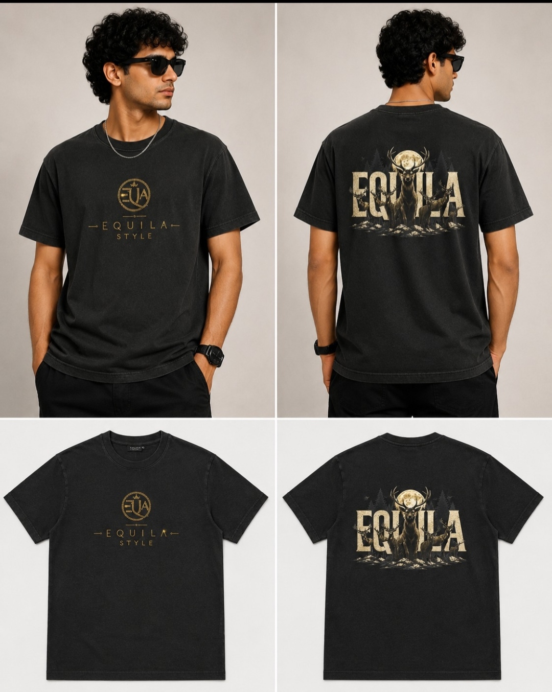 EQUILA STYLE Deer Wilderness black t-shirt